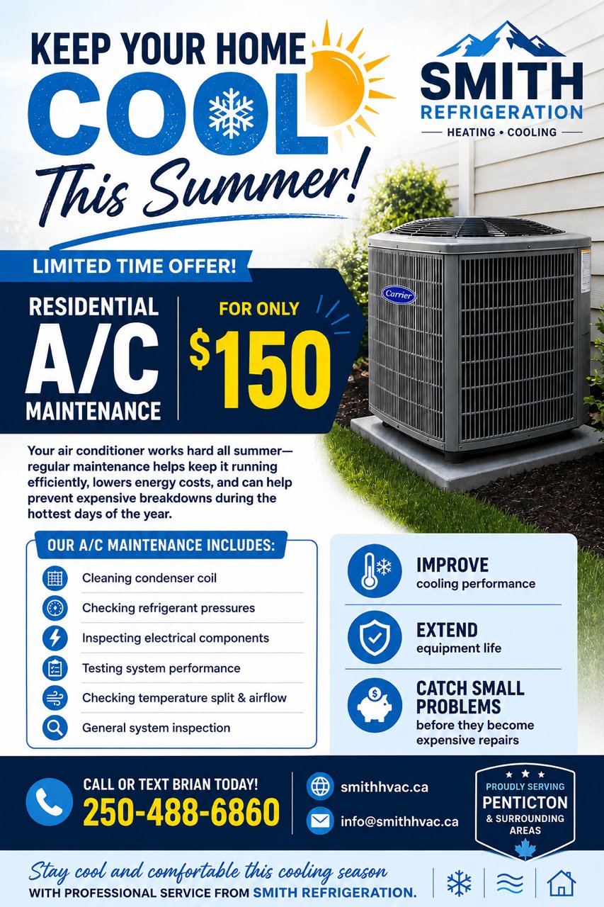 Smith Refrigeration summer special: residential A/C maintenance for only $150